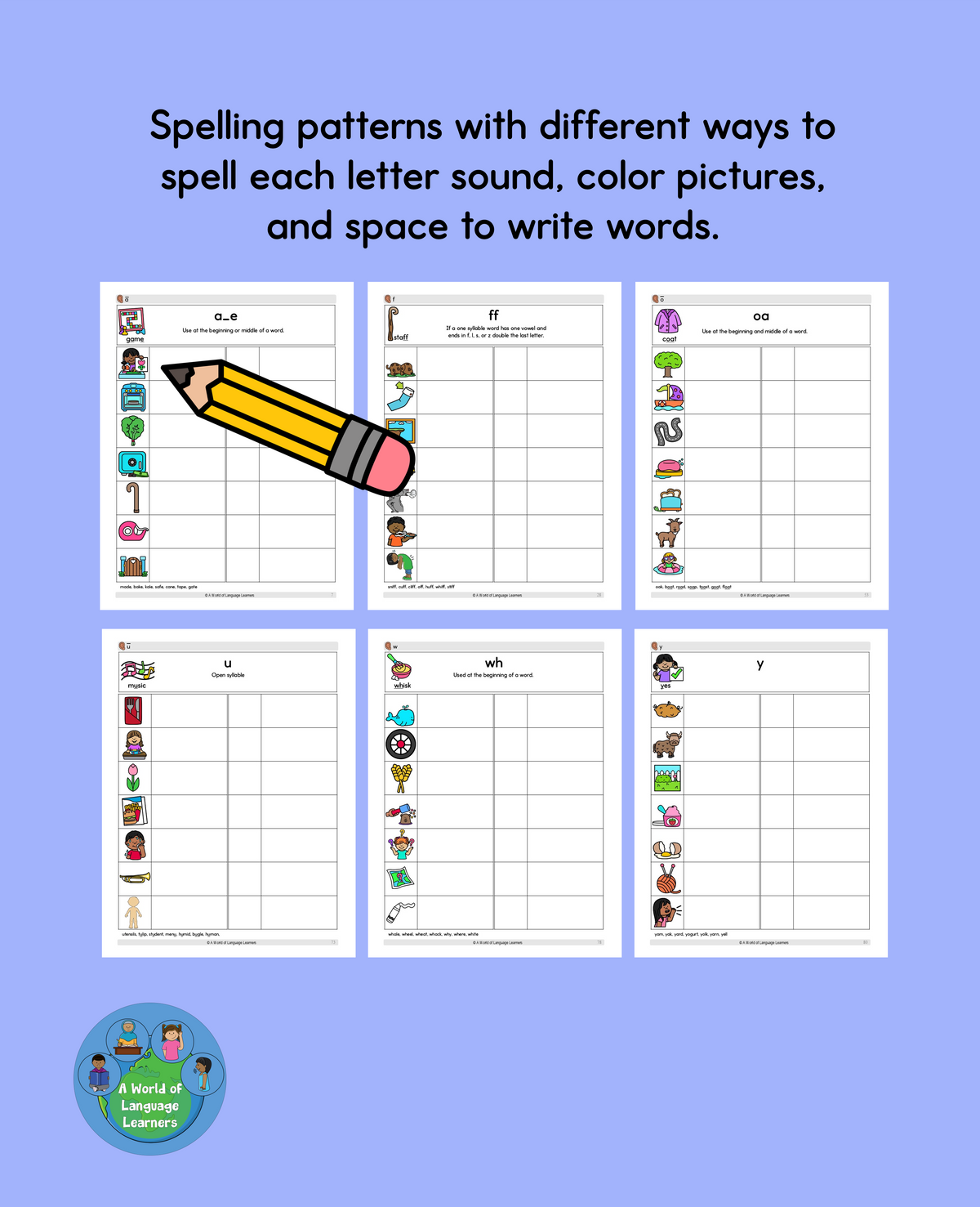 Phonics Spelling Rules Notebook: Simple Pictures - Color and Black & White