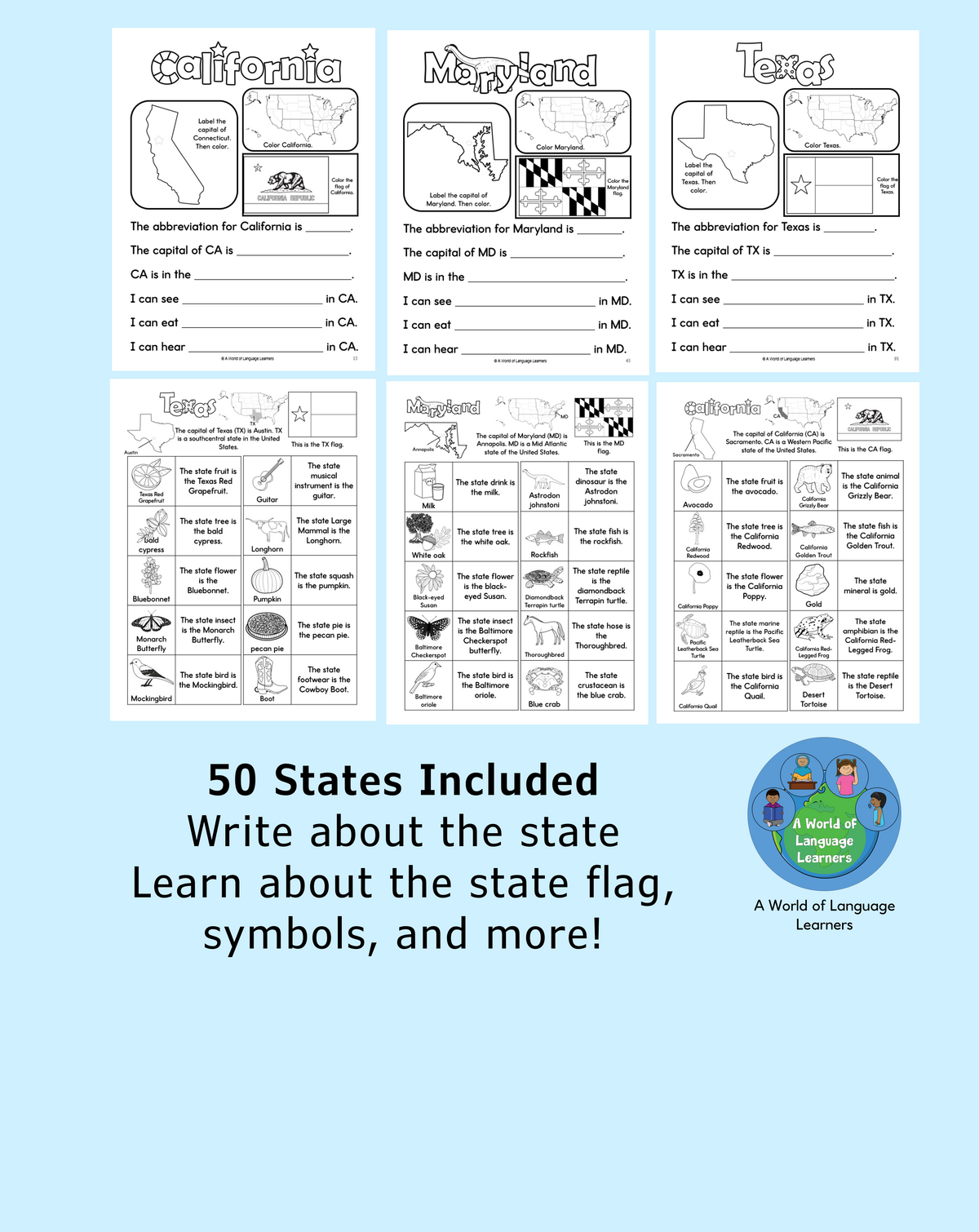 US State Symbols Workbook: United States of America Facts