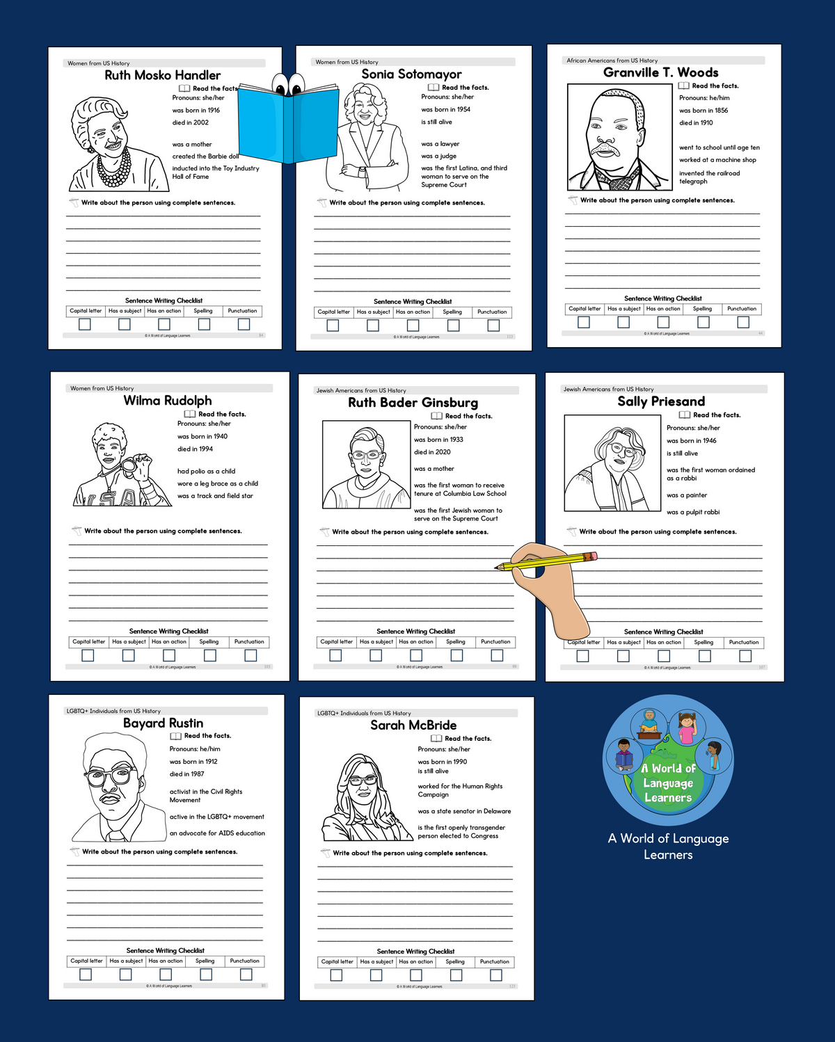 US History Workbook Bundle for Kids: Writing Practice with Influential Americans - 4 Books in 1