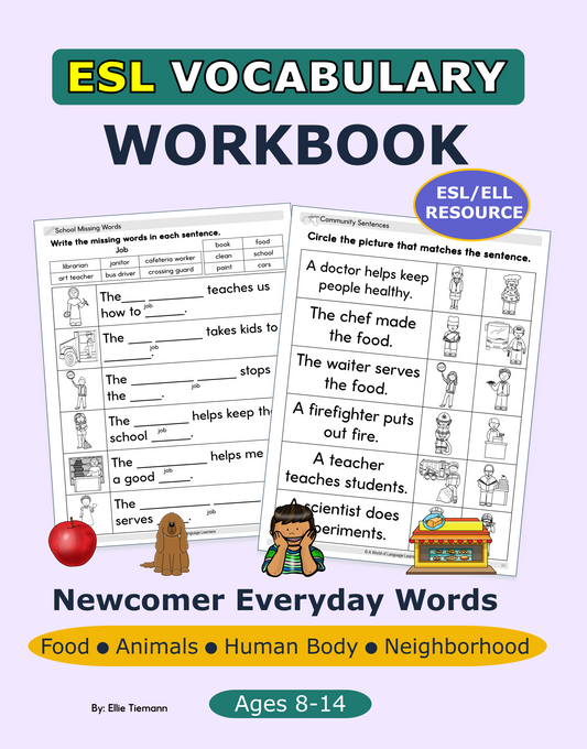 ESL Newcomer Vocabulary: Everyday Words Workbook - Instant Download