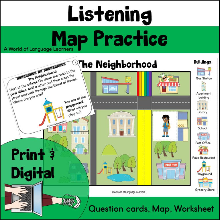 ELD Listening Practice with Maps and Buildings