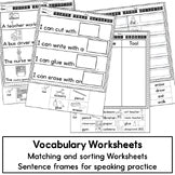 ESL Newcomer Vocabulary Cards - Practice Worksheets and Sentence Frames