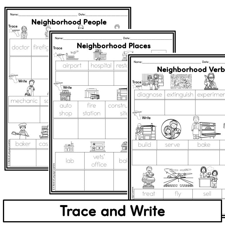 Newcomer ESL Vocabulary Workbook - Neighborhood Places, People, Tools, Verbs