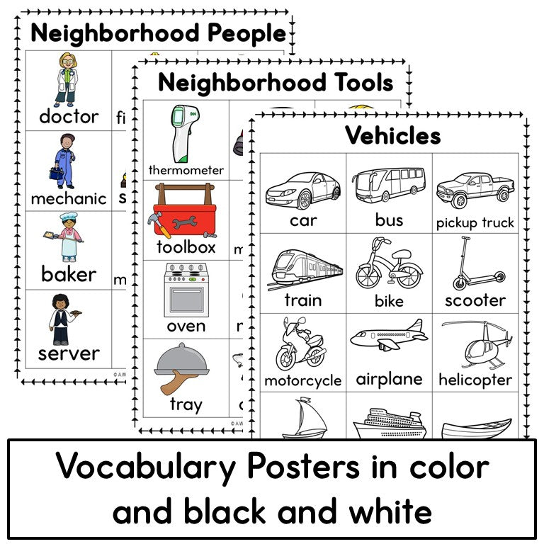 Newcomer ESL Vocabulary Workbook - Neighborhood Places, People, Tools, Verbs