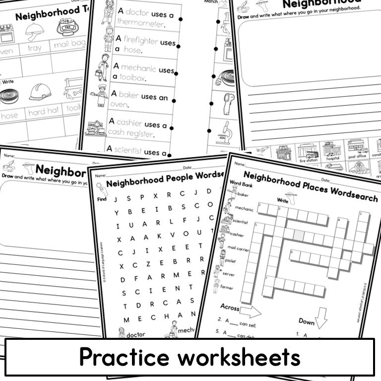 Newcomer ESL Vocabulary Workbook - Neighborhood Places, People, Tools, Verbs