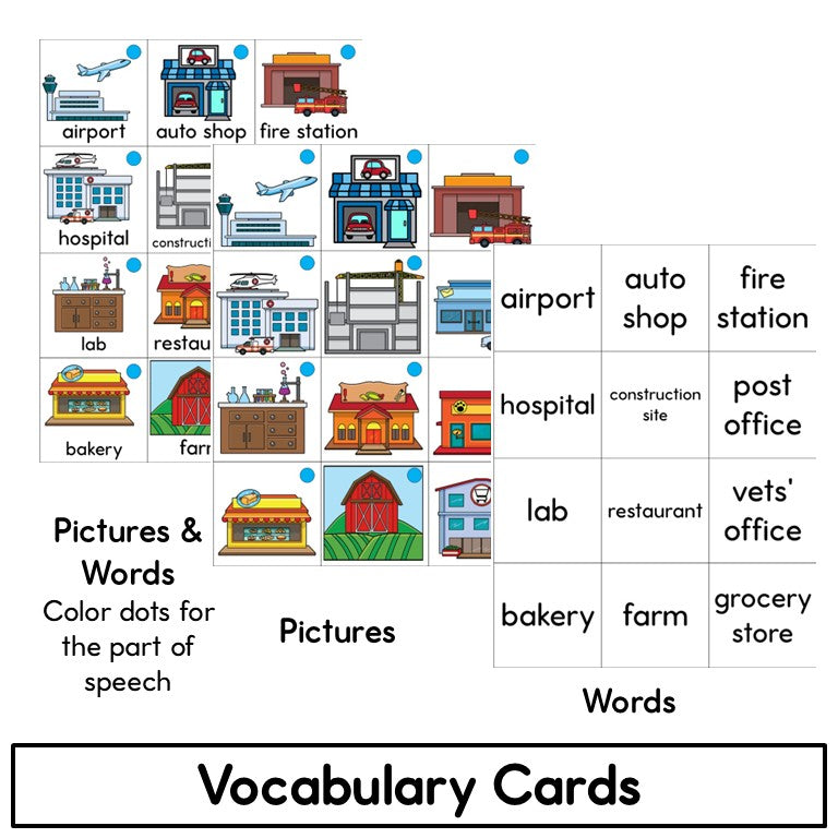 Newcomer ESL Vocabulary Cards- Neighborhood Around Town- Nouns & Verbs