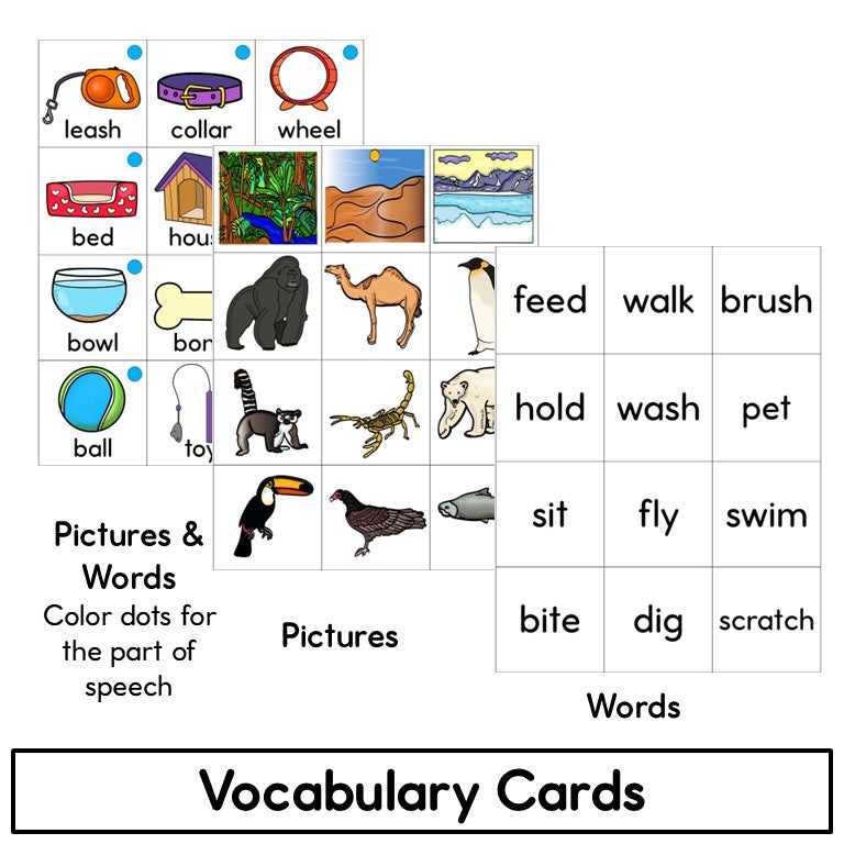 Newcomer ESL Picture Vocabulary Cards- Animals- Nouns, Verbs, Adjectives