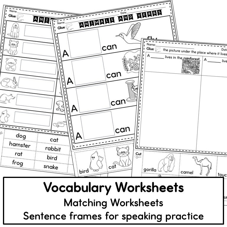 Newcomer ESL Picture Vocabulary Cards- Animals- Nouns, Verbs, Adjectives