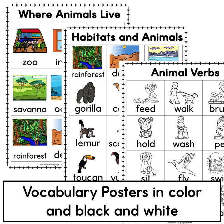 Newcomer ESL Vocabulary Notebook- Animals- Nouns, Verbs, Adjectives