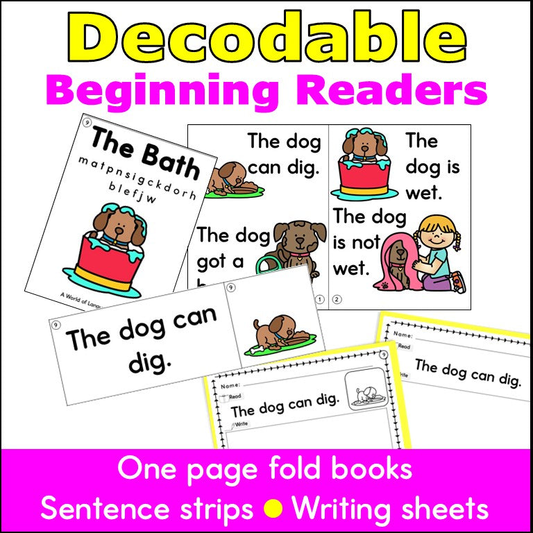Decodable Short Vowel Beginning Readers - Sentence Strips and Writing Pages