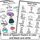 Winter Vocabulary Parts of Speech Pictures Grammar Posters and Matching Cards
