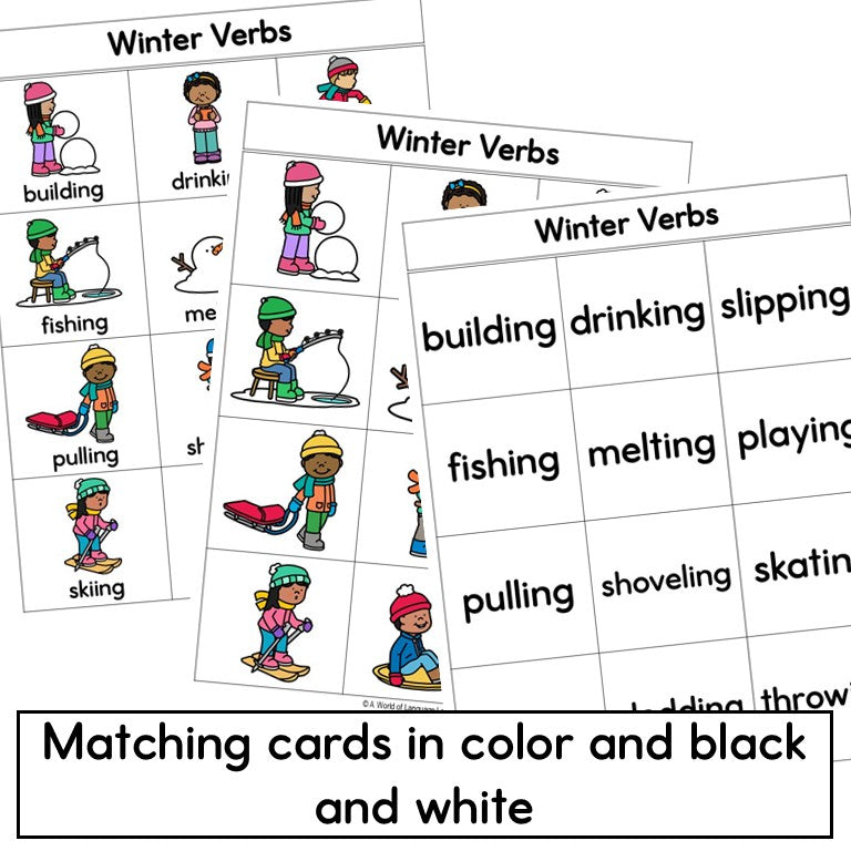 Winter Vocabulary Parts of Speech Pictures Grammar Posters and Matching Cards