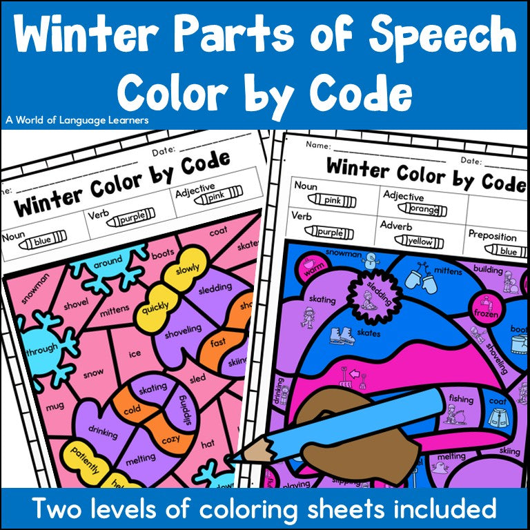 Winter Parts of Speech Color by Code - Grammar Coloring Worksheets