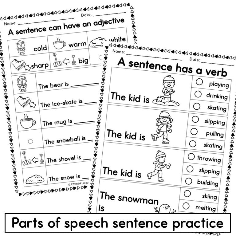 Winter Parts of Speech Worksheets - Grammar Wordsearches