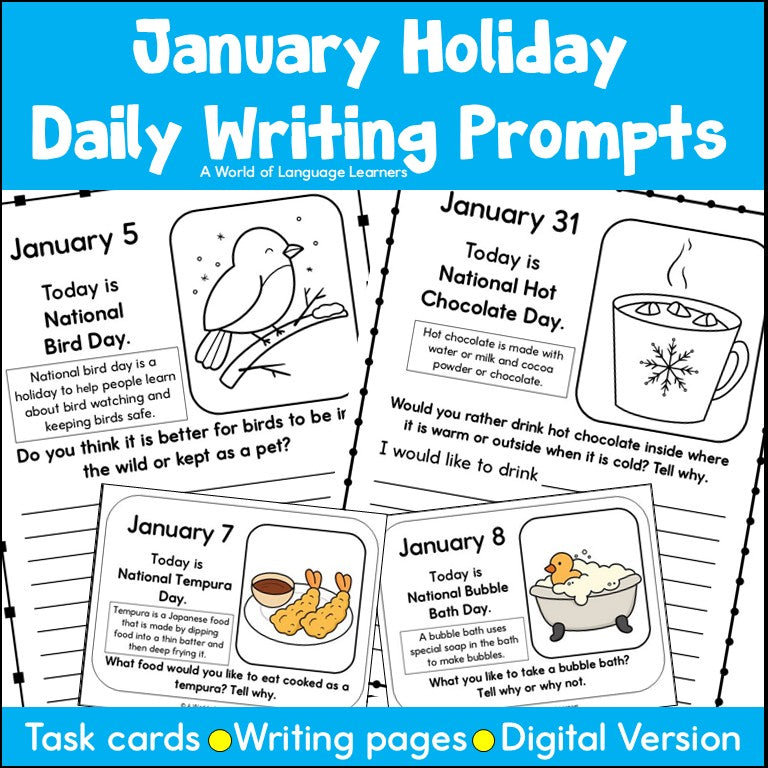 January National Days Writing Prompts - Write Each Day About Fun Holidays