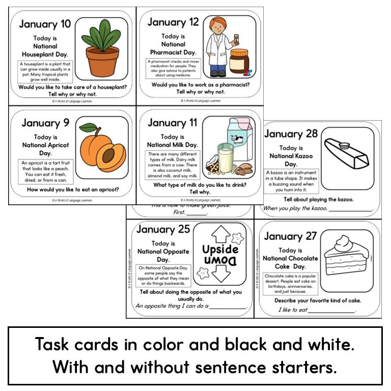 January National Days Writing Prompts - Write Each Day About Fun Holidays