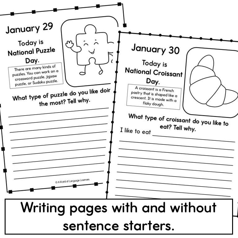 January National Days Writing Prompts - Write Each Day About Fun Holidays