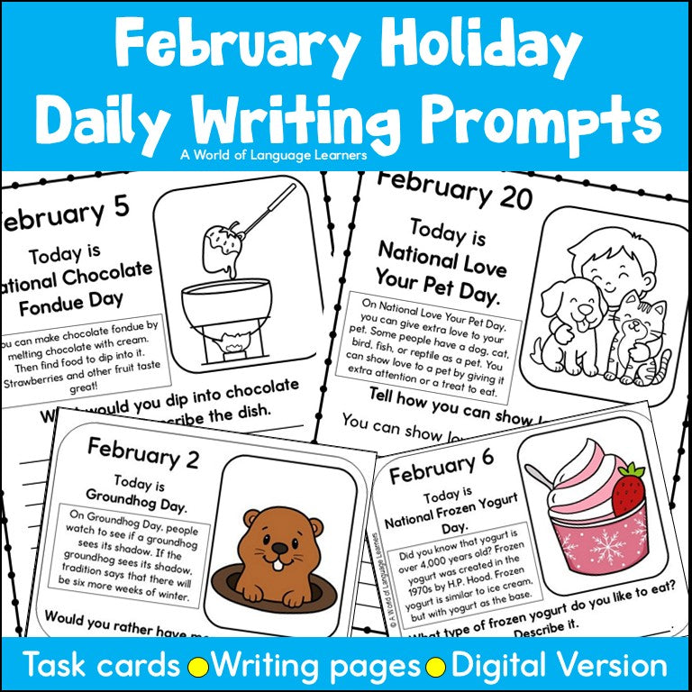February National Days Writing Prompts - Write Each Day About Fun Holidays