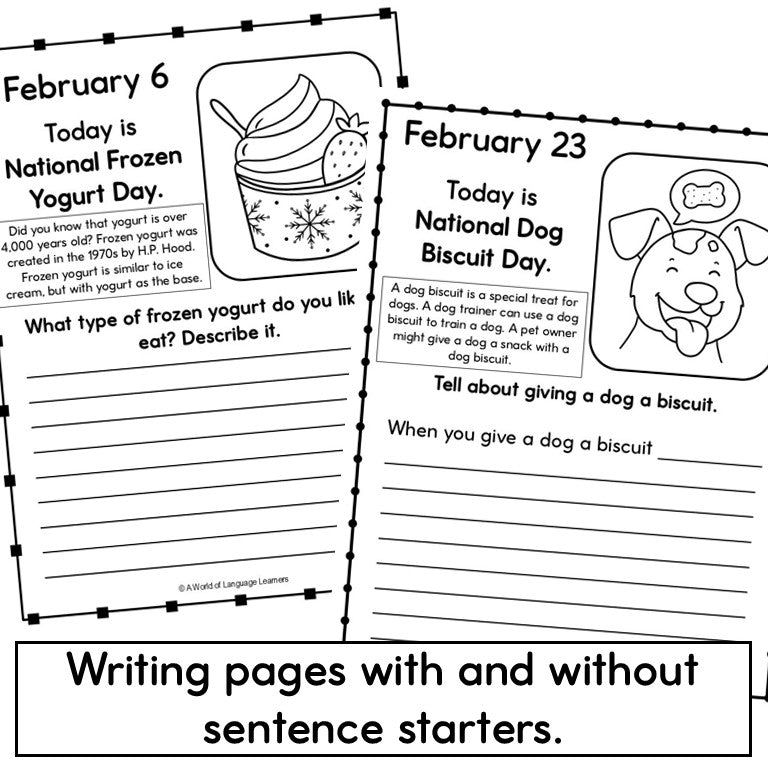February National Days Writing Prompts - Write Each Day About Fun Holidays