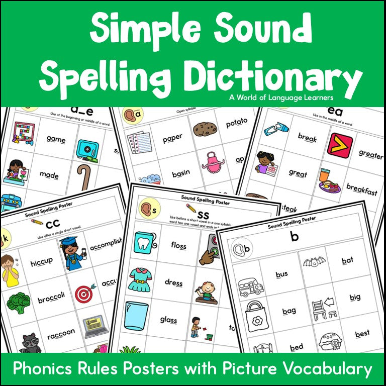 Phonics Sound Spelling Posters - Picture Vocabulary Dictionary