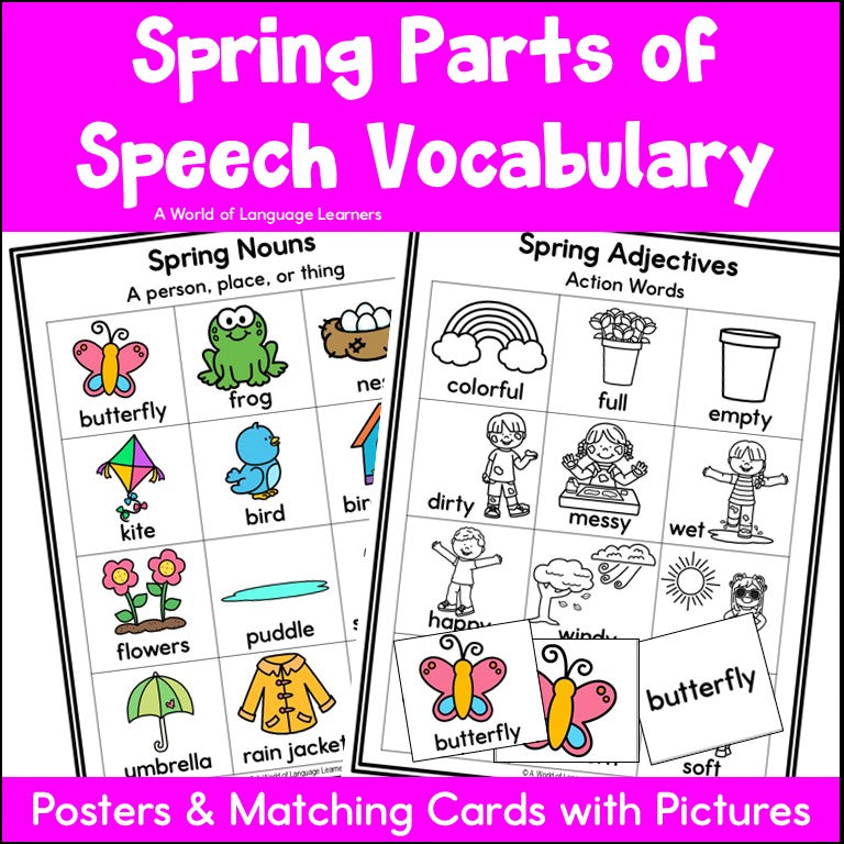 Spring Vocabulary Parts of Speech Pictures Grammar Posters and Matching Cards
