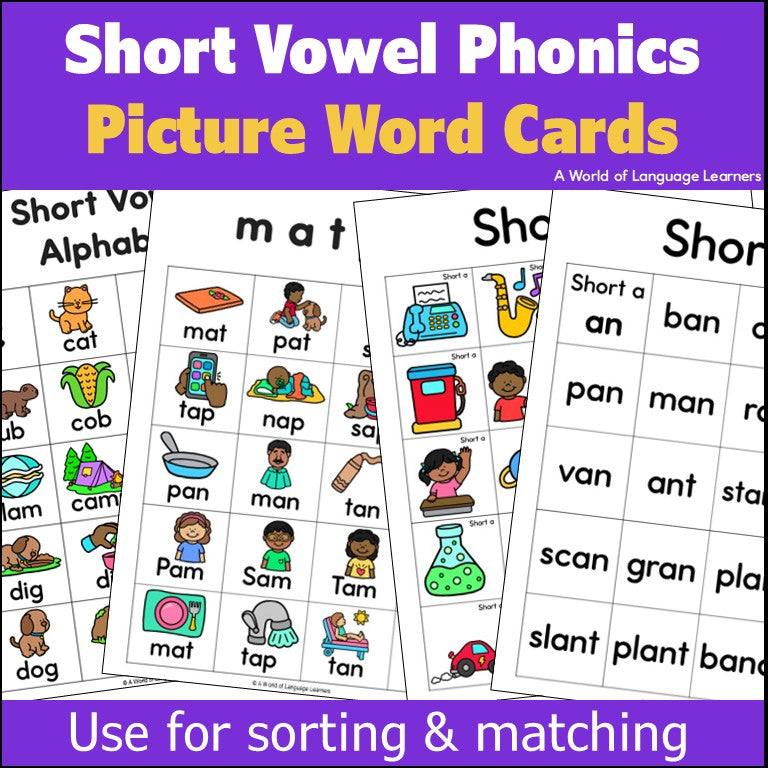 Short Vowel Picture Word Cards - Matching and Sorting