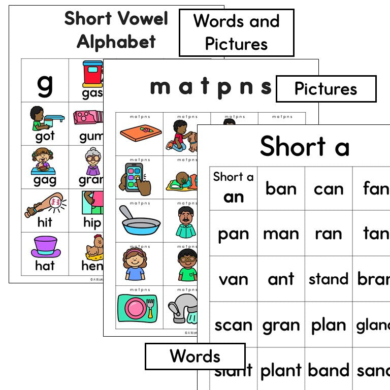 Short Vowel Picture Word Cards - Matching and Sorting