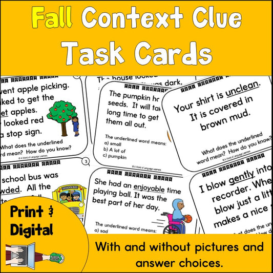 Context Clue Task Cards Fall Themed Practice Activities