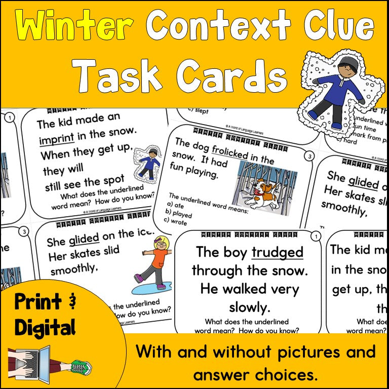 Winter Context Clue Task Cards Print and Digital Differentiated Versions