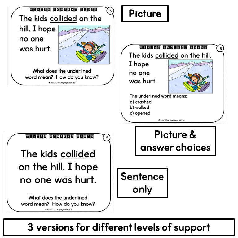 Winter Context Clue Task Cards Print and Digital Differentiated Versions