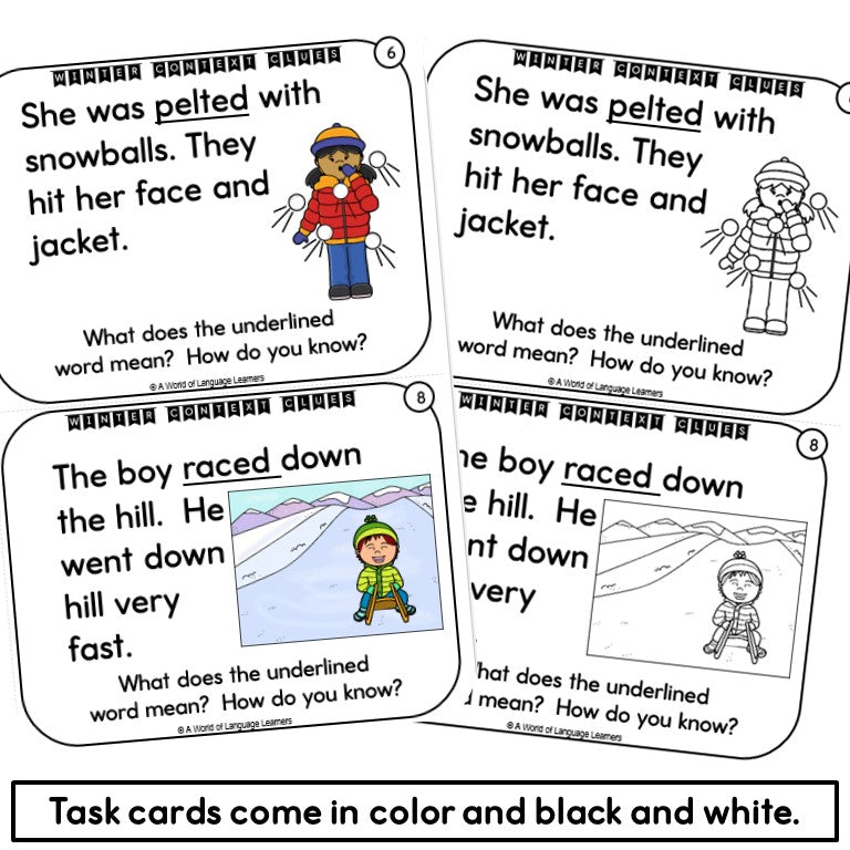 Winter Context Clue Task Cards Print and Digital Differentiated Versions