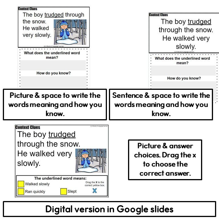 Winter Context Clue Task Cards Print and Digital Differentiated Versions
