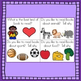Preview page of back to school opinion writing task cards for ESL students in grades 2-5