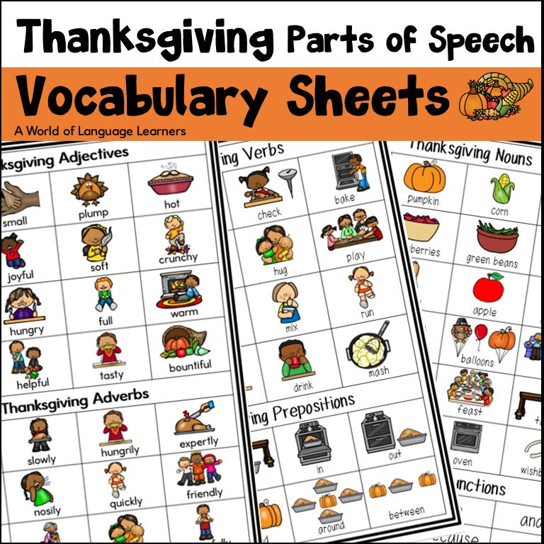 Thanksgiving Illustrated Vocabulary Sheets