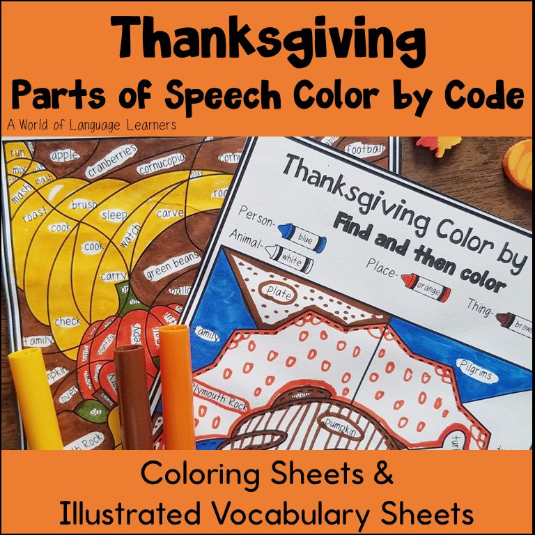 Thanksgiving Parts of Speech Color by Code