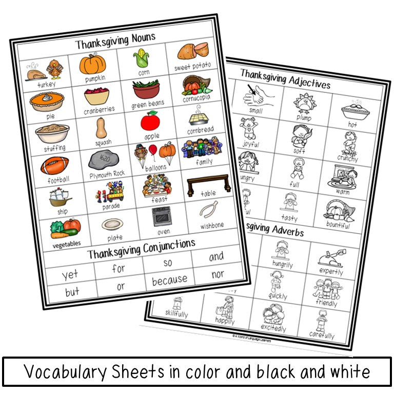 Thanksgiving Parts of Speech Color by Code
