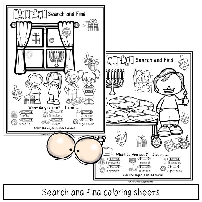 Hanukkah Coloring Sheets | Search and Find