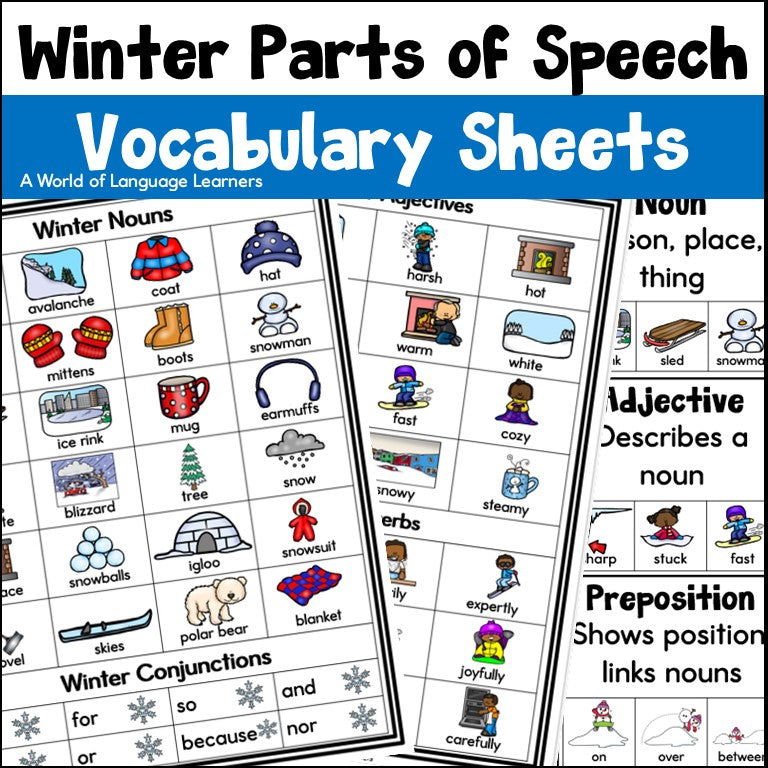 Winter Illustrated Vocabulary Sheets | Parts of Speech Pictures