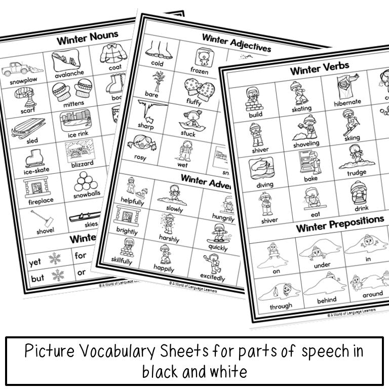 Winter Illustrated Vocabulary Sheets | Parts of Speech Pictures