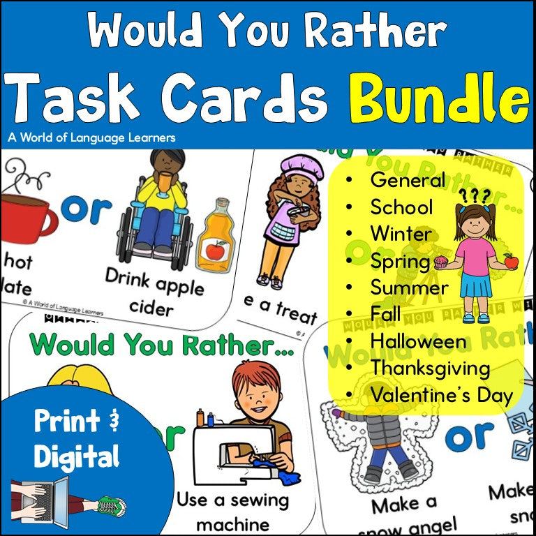 Would You Rather Opinion Task Cards Bundle Print and Digital