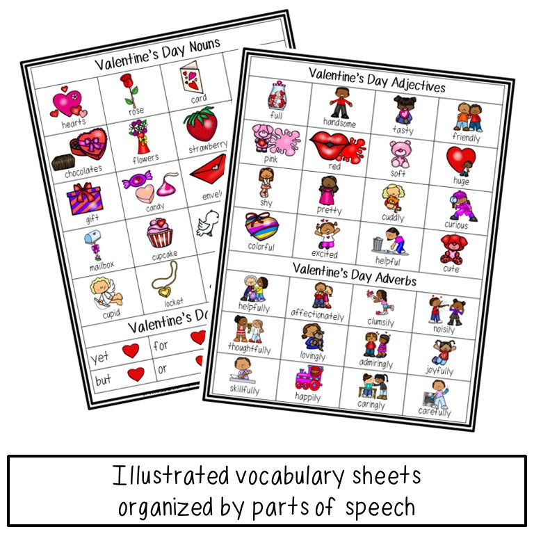 Valentine's Day Parts of Speech Illustrated Vocabulary Sheets