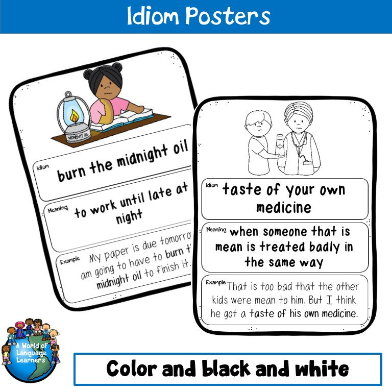 Preview page of Idiom of the Week posters for ESL students in grades 3-5