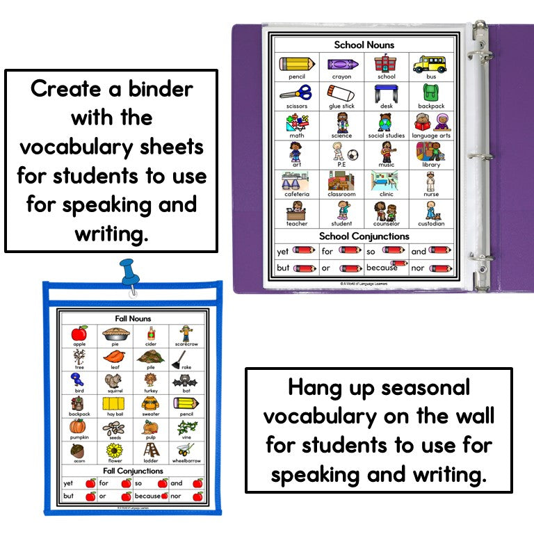 Illustrated Vocabulary Words Bundle | Picture Posters for ESL Language Support
