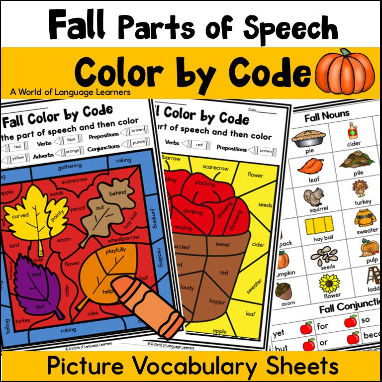 Fall Autumn Parts of Speech Color by Code