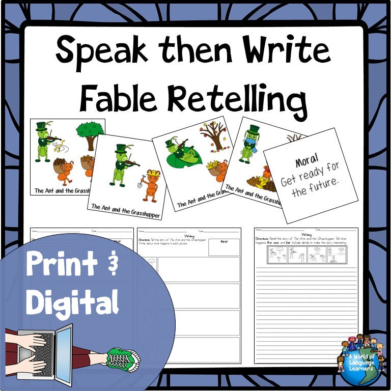 Cover of fable retelling speak then write pictures for ESL students in grades 1-4