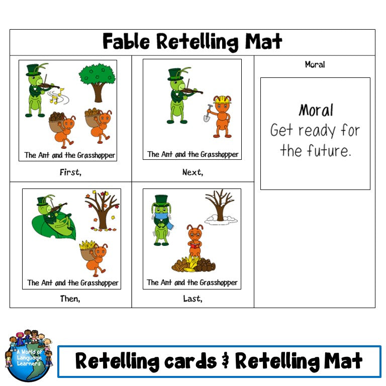 Preview page of fable retelling speak then write pictures for ESL students in grades 1-4