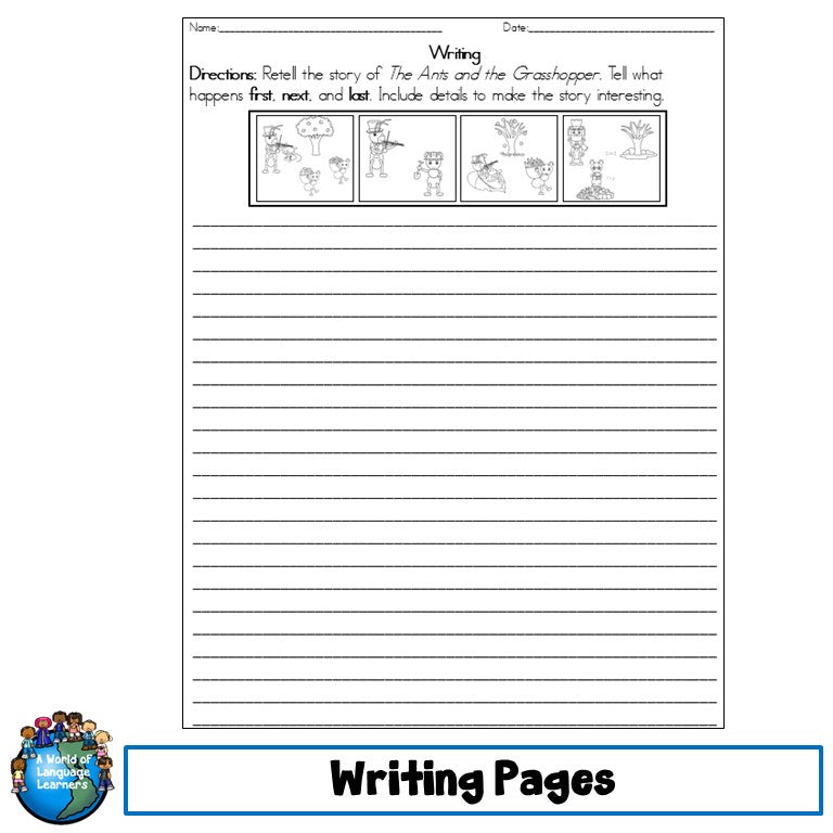 Preview page of fable retelling speak then write pictures for ESL students in grades 1-4