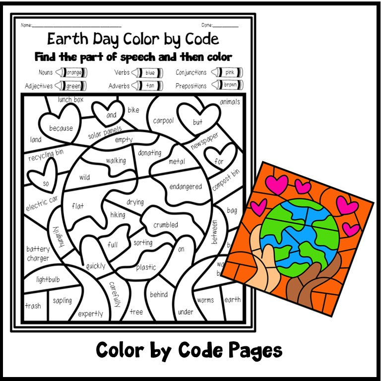 Earth Day Parts of Speech Color by Code