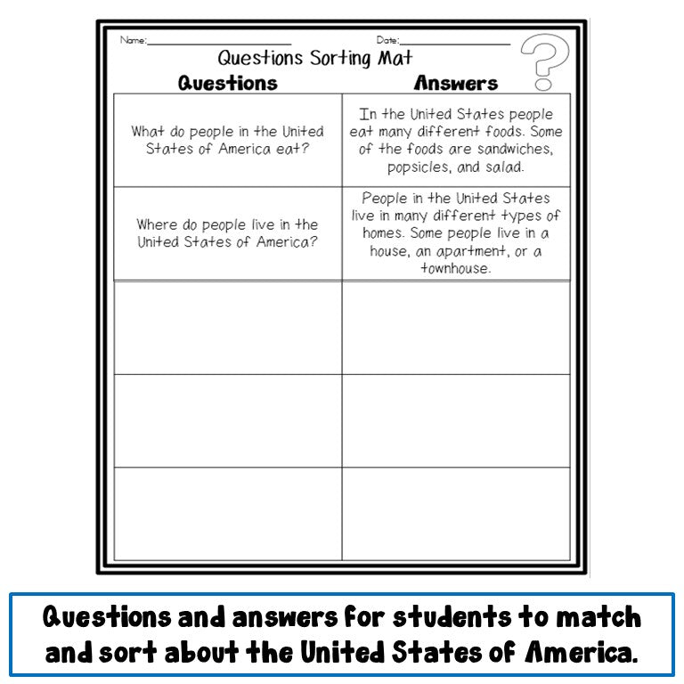 Preview page of countries asking and answering questions organizers for ESL grades 2-4