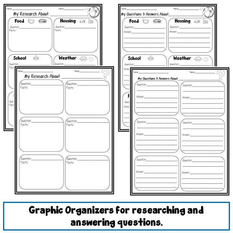 Preview page of countries asking and answering questions organizers for ESL grades 2-4